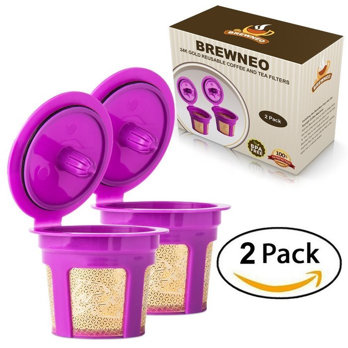 Brewneo - 2 Reusable K Cup Coffee Filters for Keurig 2.0 - K200, K300, K400, K500 Series and 1.0 Brewers - 24k... N4