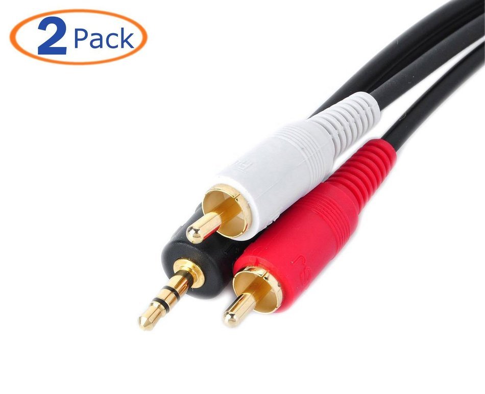 Conwork 2-Pack Gold Plated 3.5mm Stereo Male to Two RCA Male Splitter Extension Cable for Audio Video AUX Port... N2