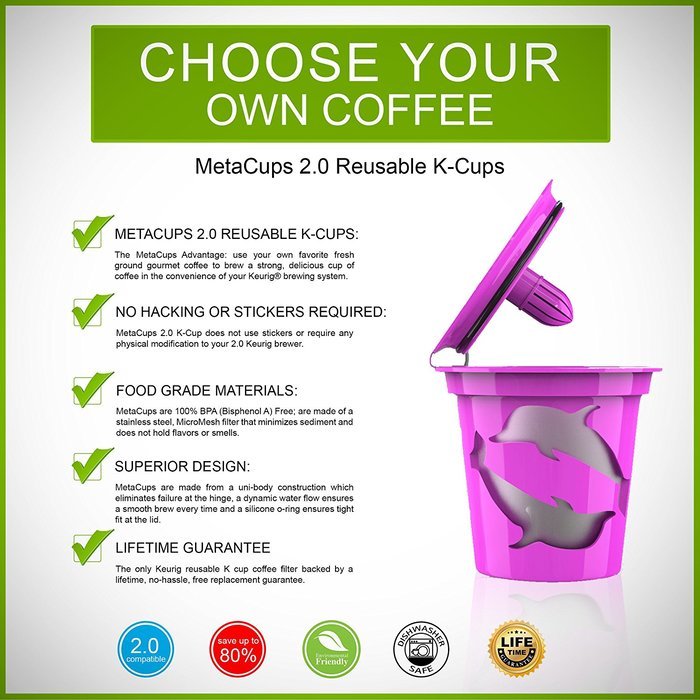 MetaCups 2.0 K Cups Reusable Refillable Coffee Filters for Keurig 2.0 Brewers K200, K300, K400, K500 and Tea K-cup...