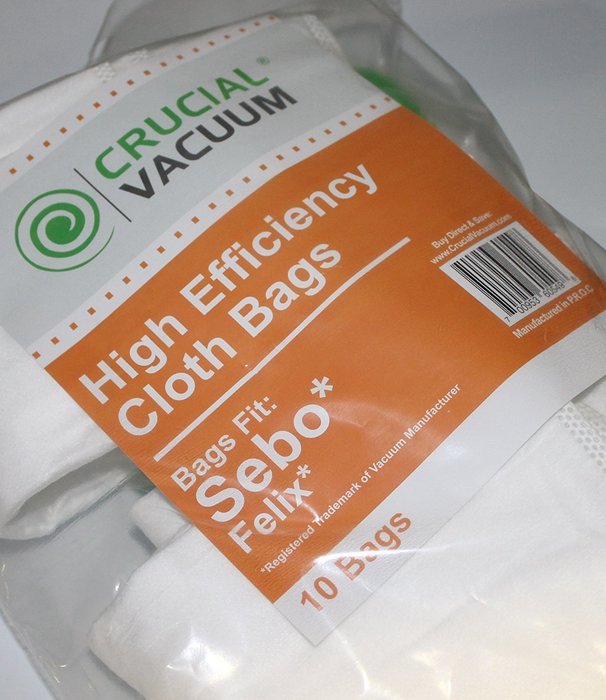 20 Sebo Felix HEPA Style Cloth Bags, Part # 7029ER, Designed & Engineered by Crucial Vacuum N3