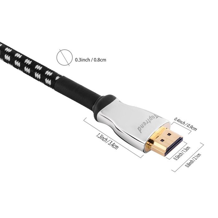 Toptrend High Speed 21Gbps HDMI Cable -Gold Plated Connector Tips- with Ethernet-Supports Ultra HD 4K 60Hz 3D... N18