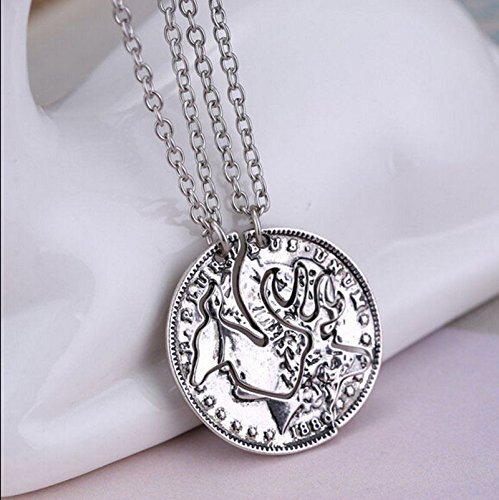 Fashion Silver Tone Necklaces Crystal Christmas Deer Pendent Chain 2 Couple Gift N2
