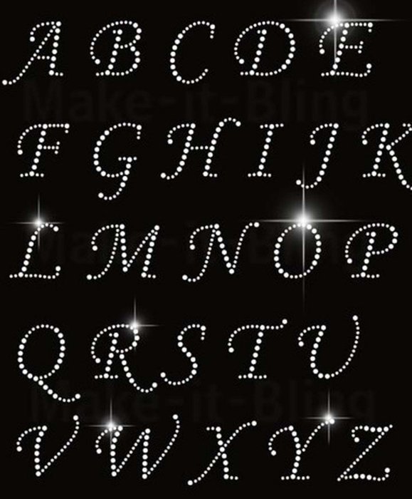 hot fix rhinestone motif,RHINESTONE IRON HEAT TRANSFER CAPITAL ALPHABET LETTERS and Numbers (LETTER STYLE 2)