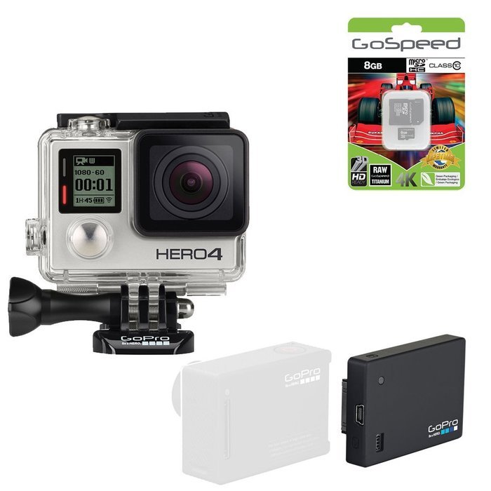 GoPro Hero4 Hero 4 12MP Full HD 4K 15fps 1080p 60fps Built-In Wi-Fi Waterproof Wearable Camera Silver Adventure... N37
