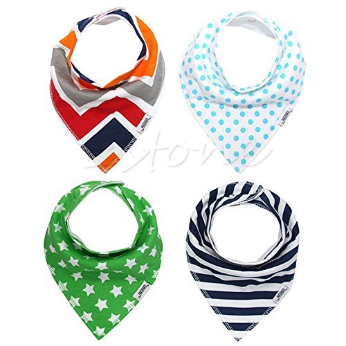 Unisex 4pcs Cotton Baby Feeding Saliva Towel Dribble Triangle Bandana Bibs N3
