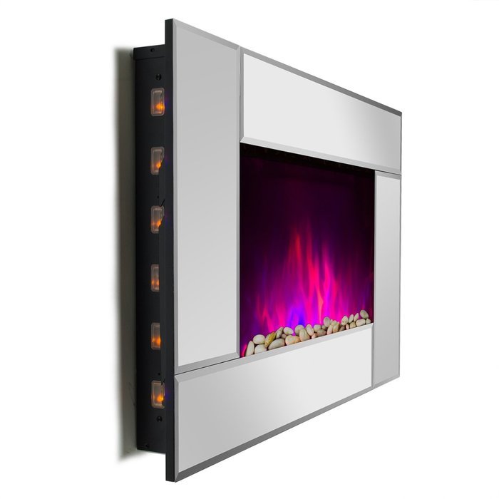 AKDY&reg; 36" Wall Mount Type Tempered Glass 2 Setting Adjustable 1500W LED Backlight 2-in-1 Log & Pebble Interchangeable... N11