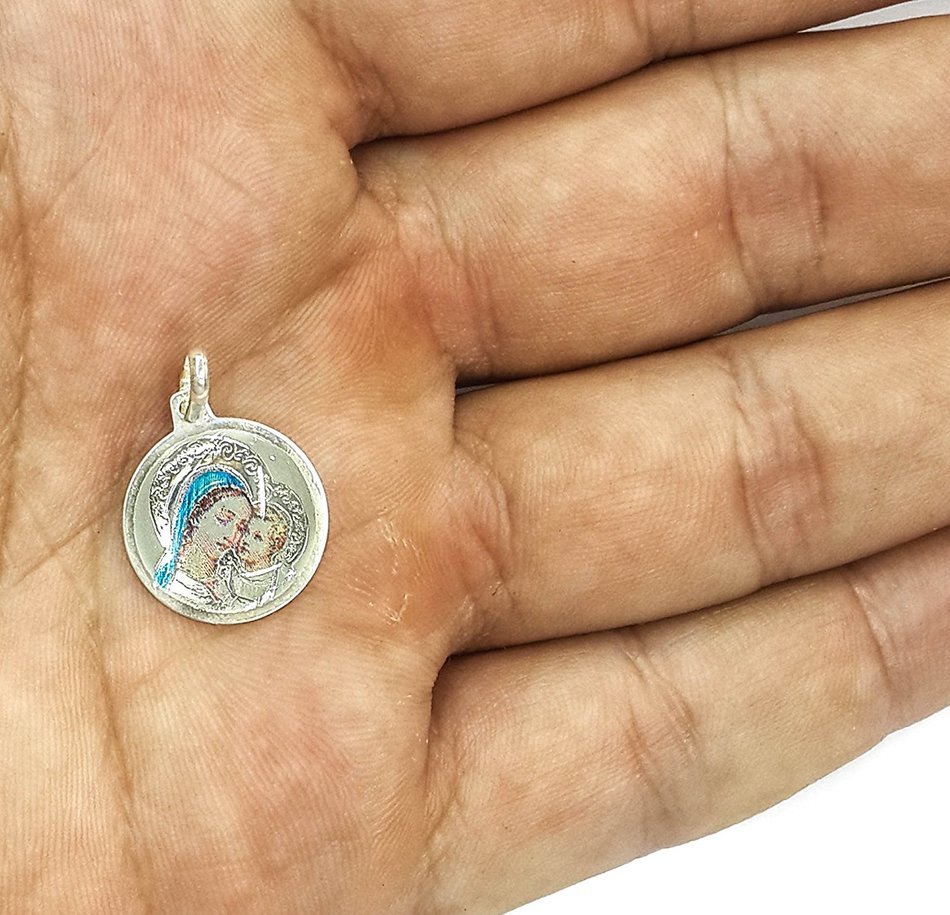 Virgin Mary With Baby Jesus Pendant Silver 925 Russian Save and Protect Amulet N3