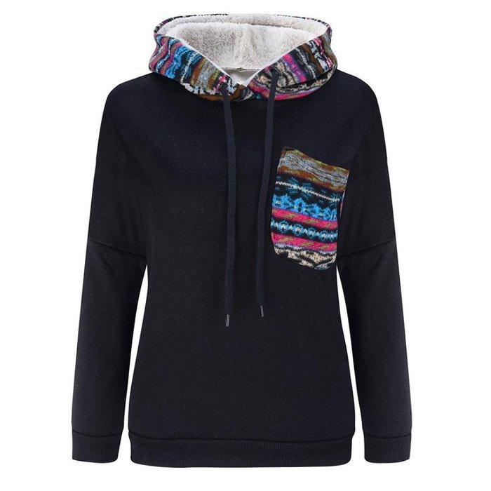 Women's Sweater,Laimeng Long Sleeve Plus Velvet Thickened Hooded Sweater Top Blouse (S, Black)