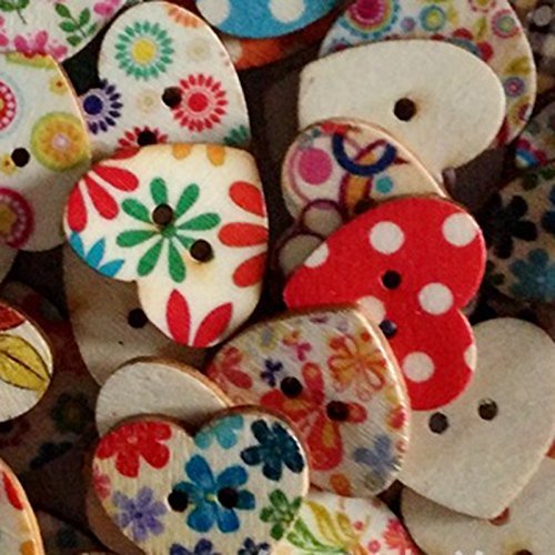 MuLuo 100pcs 2 Holes Bakelite Buttons Sewing Heart-Shaped Colorful Painting Buttons
