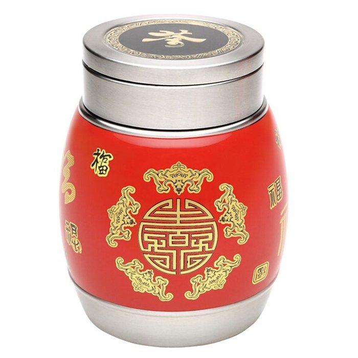 7-Ounce Stainless Steel Airtight Tea Canister Storage,fashion Chinese Tea Tin (White)