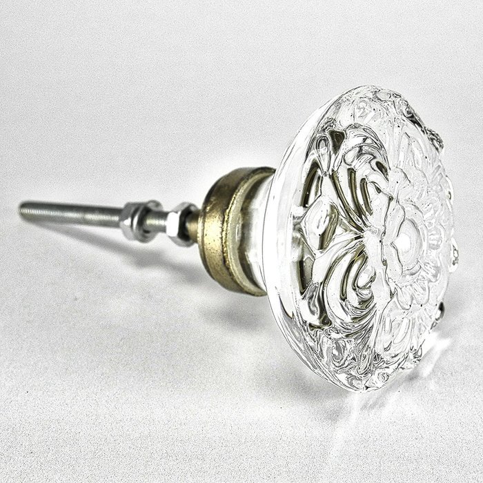 Furniture Knob, Antique Glass Drawer Pulls and Cabinet Door pulls 6-Pack T100M Small 35mm Clear Embossed Daisy... N4
