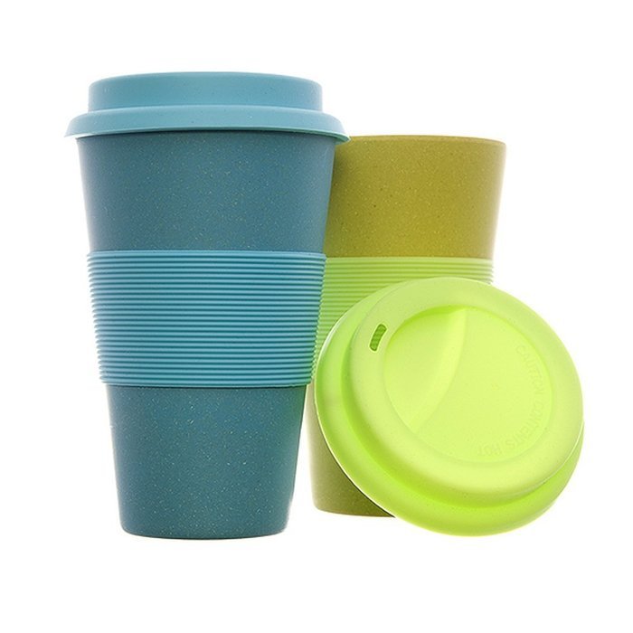 Ecoffee Organic Bamboo Fibre Reusable Coffee Cup Aqua 400ml N2