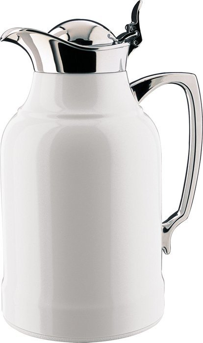 alfi Opal Glass Vacuum Lacquered Chrome Plated Brass Thermal Carafe for Hot and Cold Beverages, 1.0 L, White