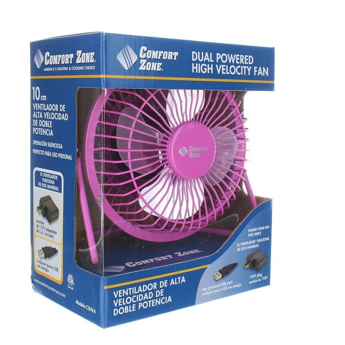 Comfort Zone 4" Dual Powered High Velocity Fan (Silver) N6