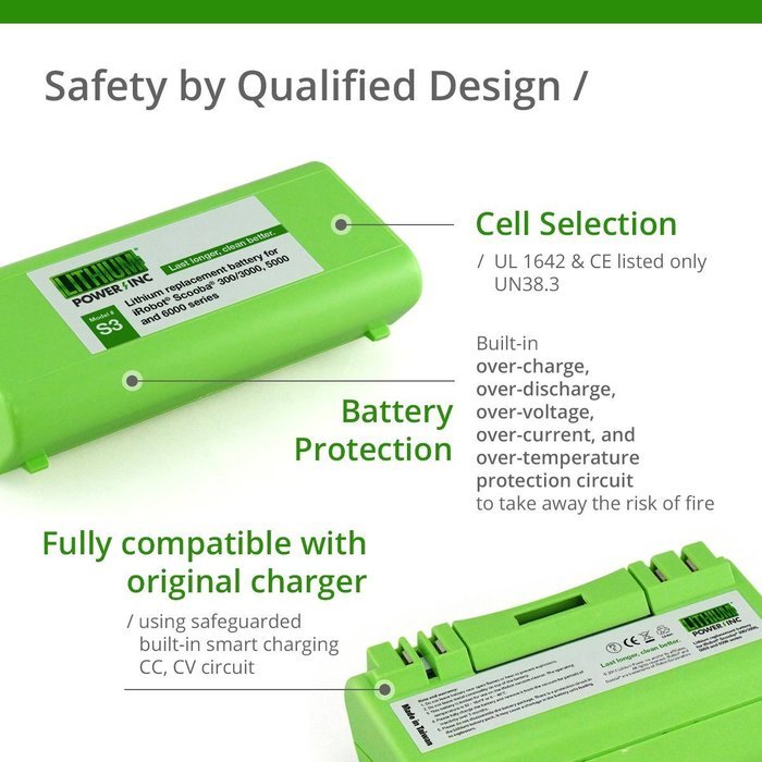 UL&CE Certified - Lithium Scooba Replacement Battery For iRobot Scooba 300, 3000, 5000 and 6000 Series, 6600 mAH... N3