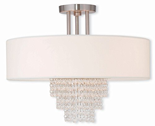 Livex Lighting 51028-91 Brushed Nickel Flush Mount with an Off-White Fabric Hardback Shade by Livex Lighting