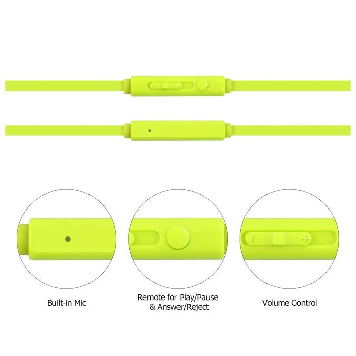 Jabees Universal 3.5mm Replacement Audio Cable with In-Line Remote and Microphone, 3-Feet - Green N7