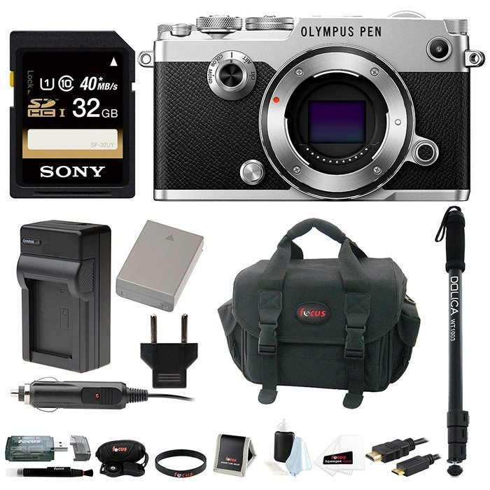 Olympus PEN-F Mirrorless Digital Camera (Black Body) w/ 32GB SD Card & Monopod Bundle N4