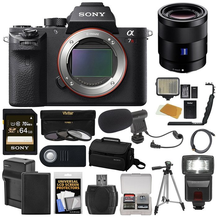 Sony Alpha A7R II 4K Wi-Fi Digital Camera Body with FE 28-70mm Lens + 64GB Card + Battery + Charger + Case + Flash... N11