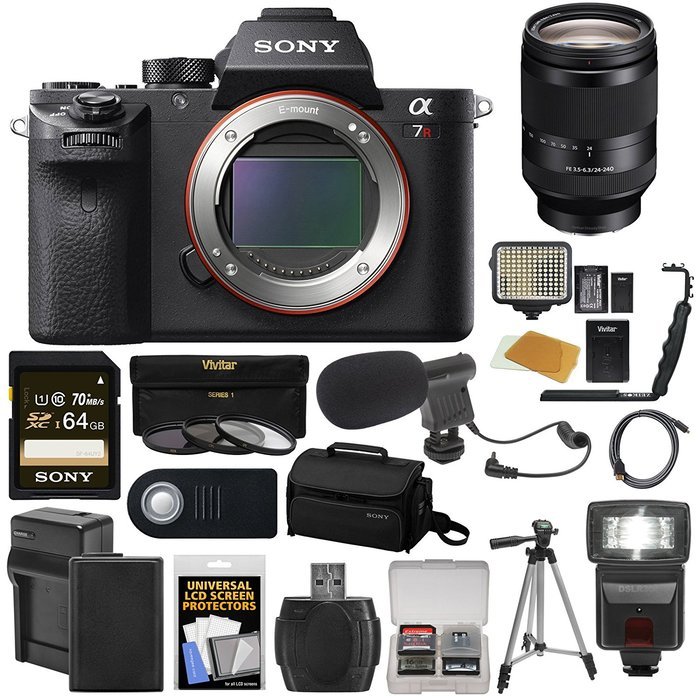 Sony Alpha A7R II 4K Wi-Fi Digital Camera Body with FE 28-70mm Lens + 64GB Card + Battery + Charger + Case + Flash... N14