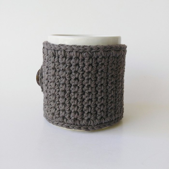 Crochet Cotton Coffee Mug Cozy Grey