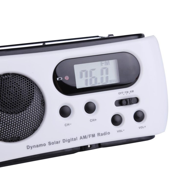 Dynamo Crank LED Flashlight AM/FM Radio w/ Solar, Antenna, & LCD Display N4