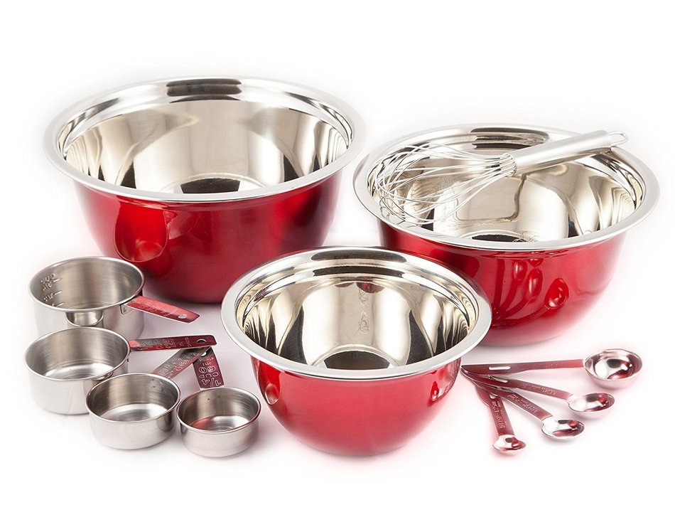 Heuck 12-Piece Classics Stainless Steel Mix and Measure Bowl Set, Red