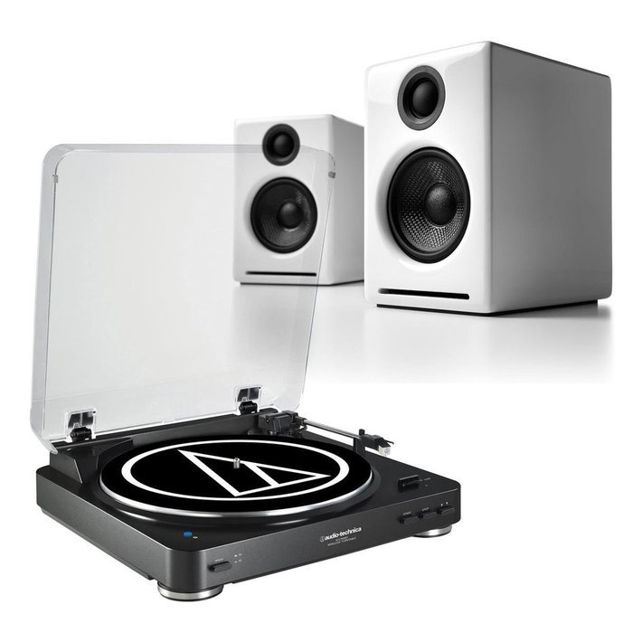 AudioTechnica AT-LP60 Fully Automatic Stereo 2-Speed Turntable System (Black) with Audioengine A2+ Premium Powered...