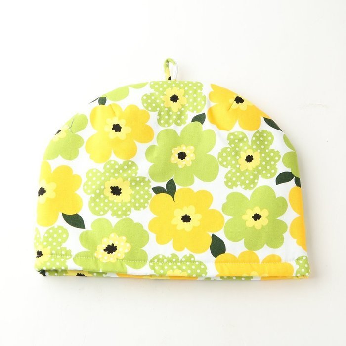 Northern European Style Yellow Green Flowered Cotton Cloth Tea Cozy with Teapot Coaster Handmade by Japanese Craftsman... N2