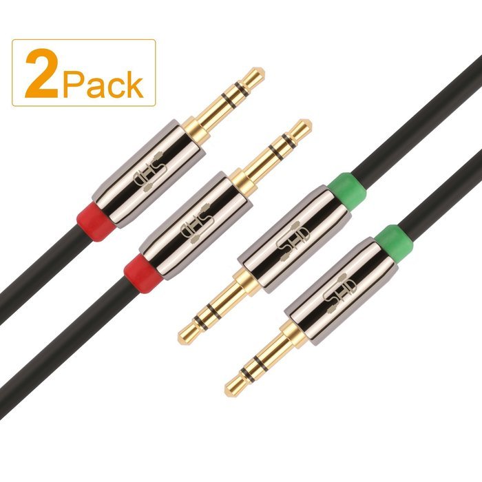 Super HD 3.5mm Aux Stereo Audio Cable Angled Male Type 24K Gold Plated Step Down Design Metal Connectors with... N17