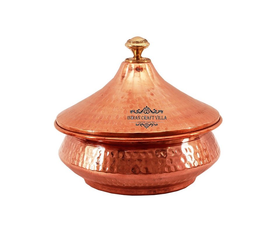IndianCraftVilla 4.0" X 4.8" X 2.0" Handmade Steel Copper Mughlai handi Set of 6 Volume 300 ML With Lid serving... N2