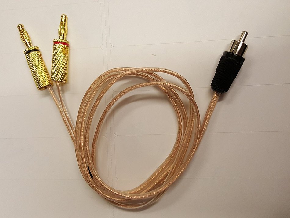 3 Foot - Pair of RCA Males (Black & Red) to 2 Pairs of Banana Plugs on 16 AWG Speaker N3