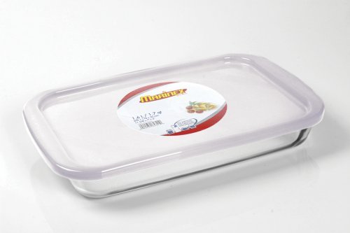 Marinex Bakeware Medium Rectangular Glass Roaster with Plastic Lid, 13-5/8" x 8-1/8" x 2"