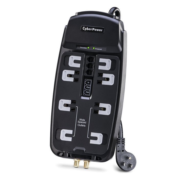 CyberPower CSHT808TC Home Theater 8-Outlets Surge Suppressor 8FT Cord and AV protection 2850 Joules N5