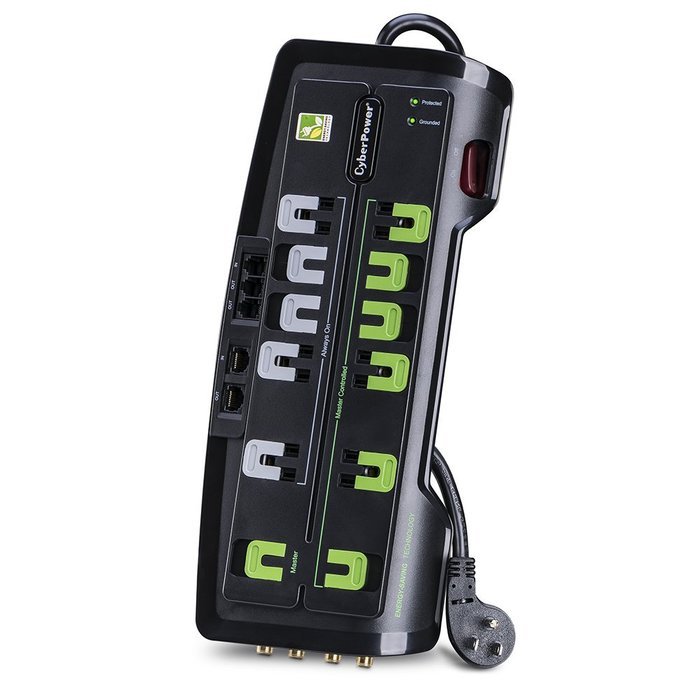 CyberPower CSHT808TC Home Theater 8-Outlets Surge Suppressor 8FT Cord and AV protection 2850 Joules N7