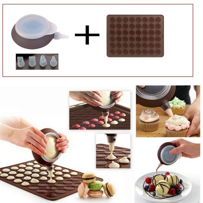 Macaron Silicone Mat mold 48 Hole Cake mold + Dessert decorate Tips Cream Squeezing silicone Nozzle Tool cake... N6