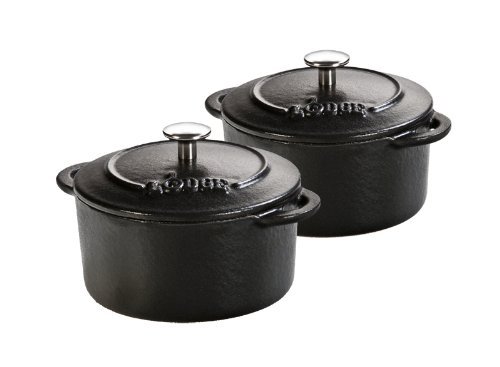 Lodge ECMCR43 Enameled Cast Iron Mini Round Cocottes, Red, Set of 2 N2