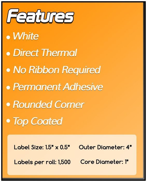 1 Inch Core - 1.5 x 0.5 Zebra Compatible Direct Thermal Labels 10 Rolls for Zebra Desktop Printer GC420d GC420t... N4