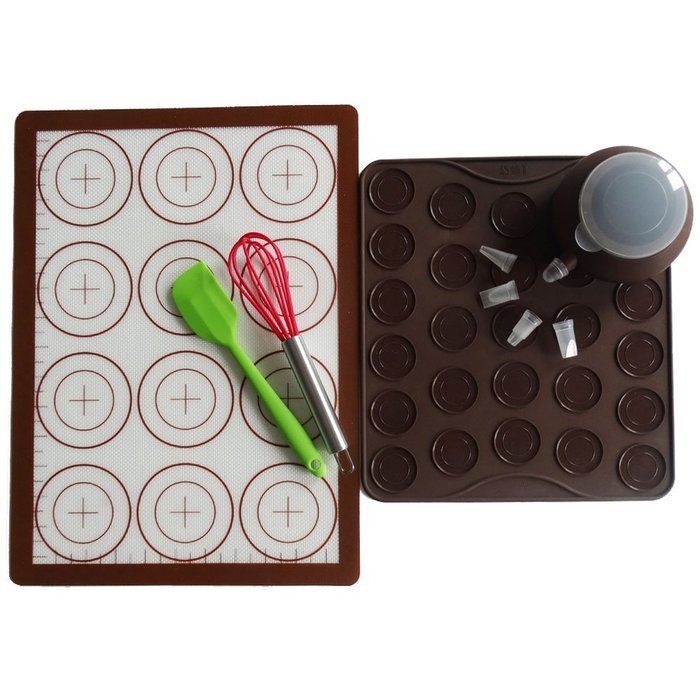 Silicone Macaron Piping Decorating Pot Macaroon Mats Set 4 Piping Nozzles Whisk