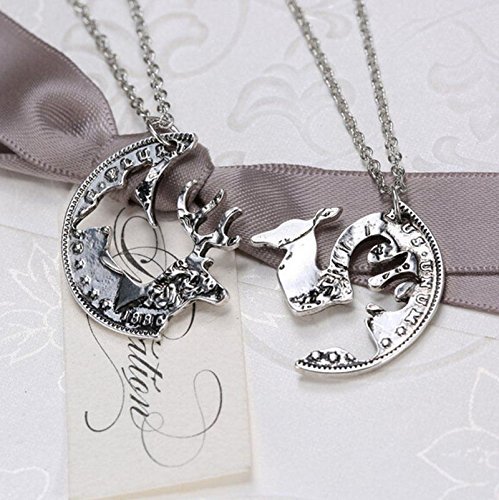 Fashion Silver Tone Necklaces Crystal Christmas Deer Pendent Chain 2 Couple Gift N3