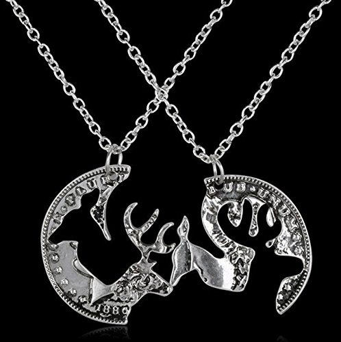 Fashion Silver Tone Necklaces Crystal Christmas Deer Pendent Chain 2 Couple Gift N4