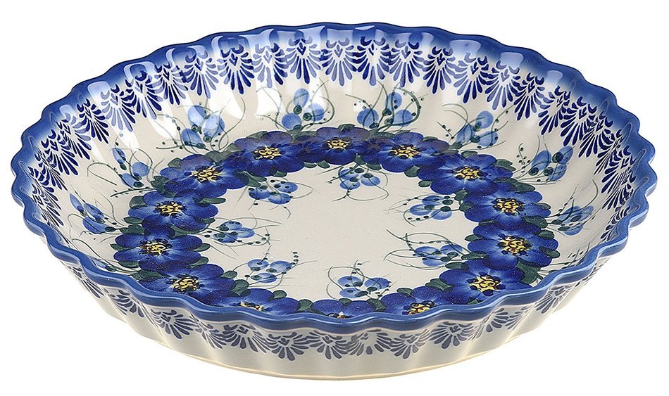 Classic Boleslawiec, Polish Pottery Hand Painted Ceramic Round Pie Dish 100-U-003
