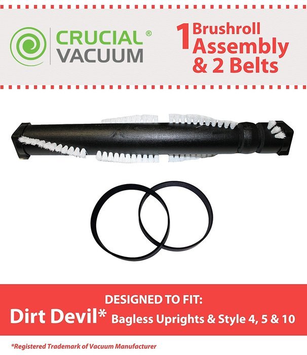 1 Dirt Devil Bagless Uprights Brushroll & 2 Style 4, 5, 10 Belts, Fits Ultra Swivel Glide Uprights, Jaguar Uprights...