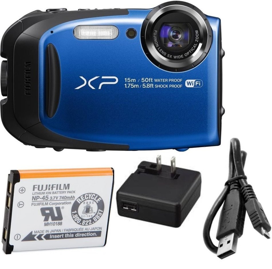 Fujifilm FinePix XP80 Blue Waterproof Digital Camera Bundle with 2.7-Inch LCD Screen (White Box Packaging, Brand...
