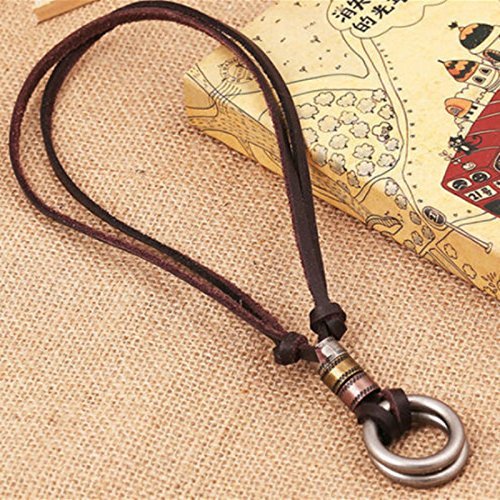 Vintage Retro Mens Leather Cord Necklace Double Circle Ring Pendant Jewelry Gift N7