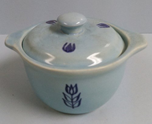 Vintage Cronin Pottery - Bake Oven USA - Small Blue Tulip Casserole Dish with Lid