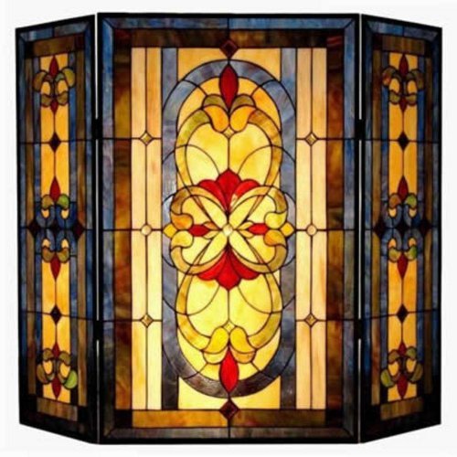 Chloe Lighting Tiffany 3 Panel Bronze Fireplace Screen