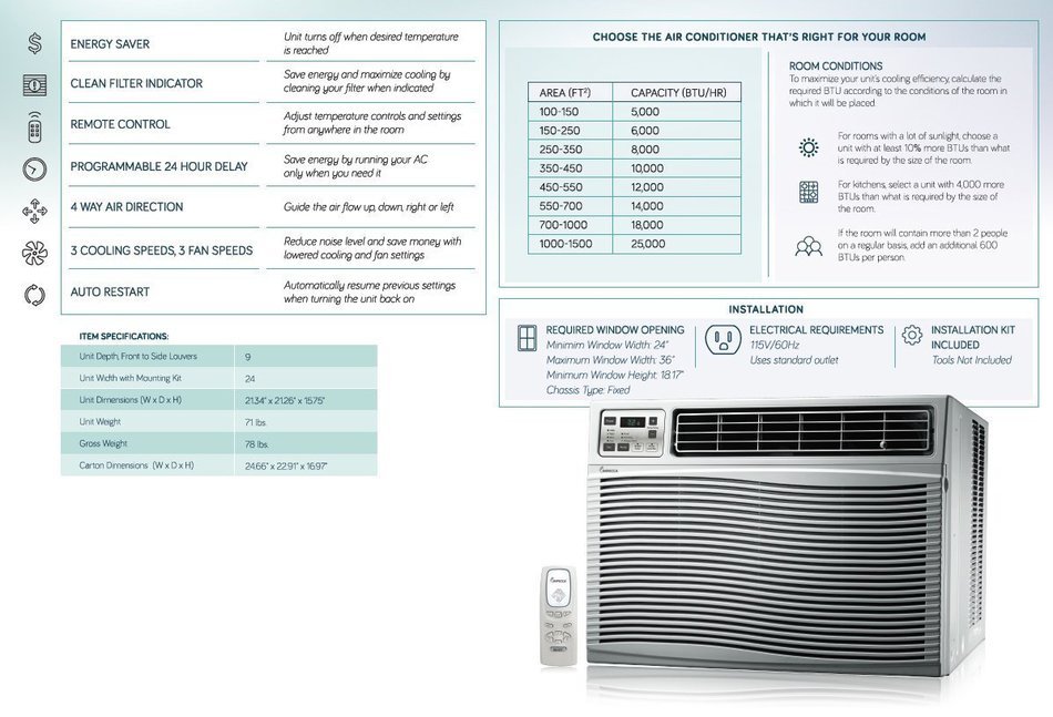 Impecca IWA25-QS30 24,000/23,600 BTU/H Electronic Control Hybrid Window & Through-the-Wall Air Conditioner N18
