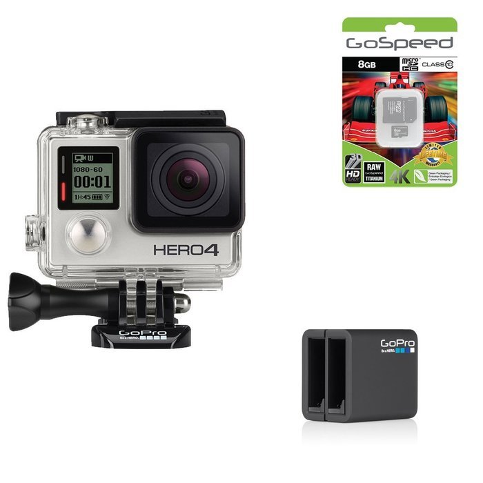 GoPro Hero4 Hero 4 12MP Full HD 4K 15fps 1080p 60fps Built-In Wi-Fi Waterproof Wearable Camera Silver Adventure... N50