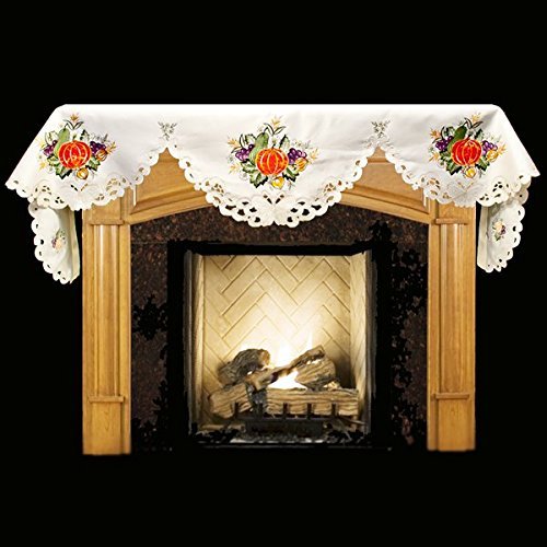 19" X 90" Wide Fireplace Mantel Scarf with Fall Pumpkins, Grapes N3